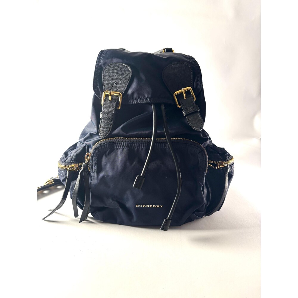 Burberry The Rucksack Navy Nylon Leather Backpack GoldHardware Designer Travel U